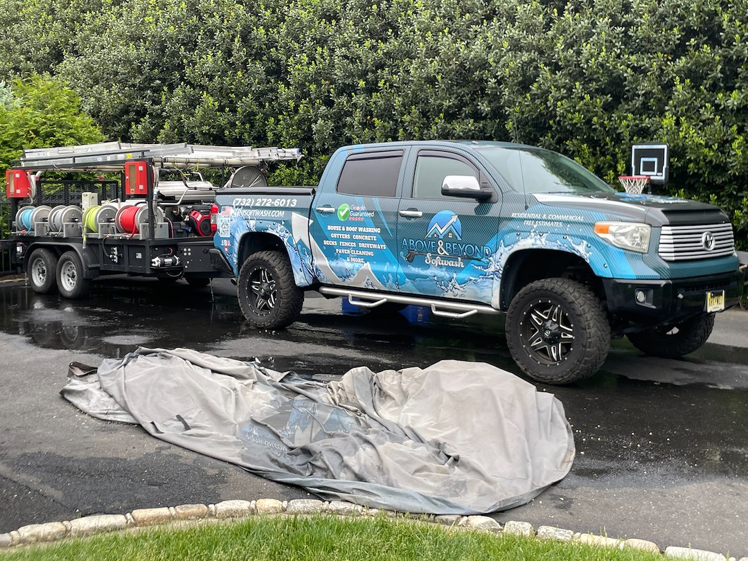 Rumson Estate Exterior Restoration: Slate Roof Wash, Stucco House Cleaning & Travertine Restoration Image