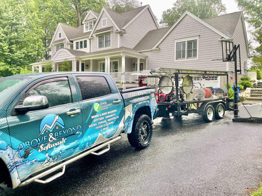 The Middletown Masterpiece:Three-Story Roof Washing, Fence Cleaning, Rust Removal, & 3-Story Vertical Restoration Image